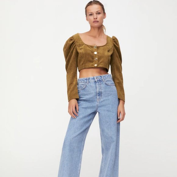 Zara | Tops | Zara Corduroy Crop Top Camel Brown Long Sleeves | Poshmark